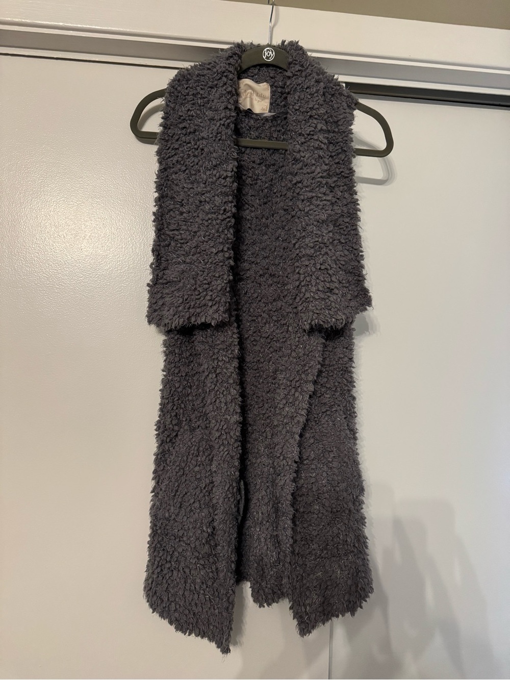 Plush Sherpa Open-Front Long Vest in Charcoal